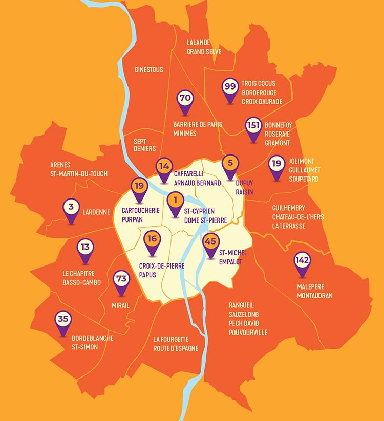 Implantation des biens disponibles : Toulouse quartiers